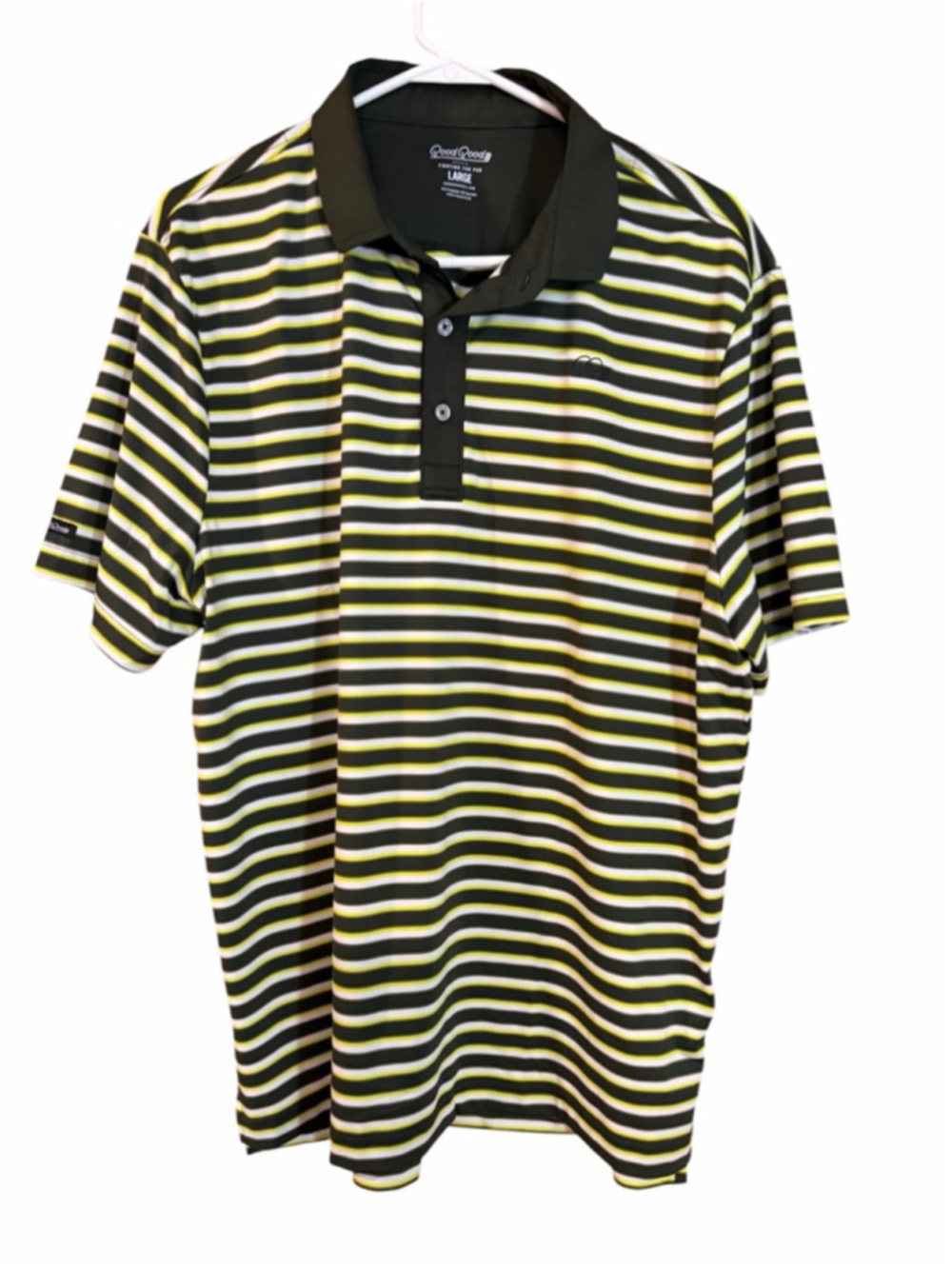 Good good golf green and white striped short sleeve golf polo men’s size large